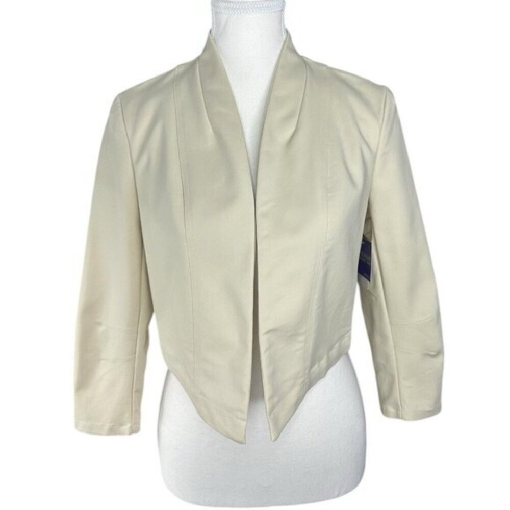 Vivienne Tam Timeless Butterfly Beige Collarless Minimalist Crop Blazer 8P NWT